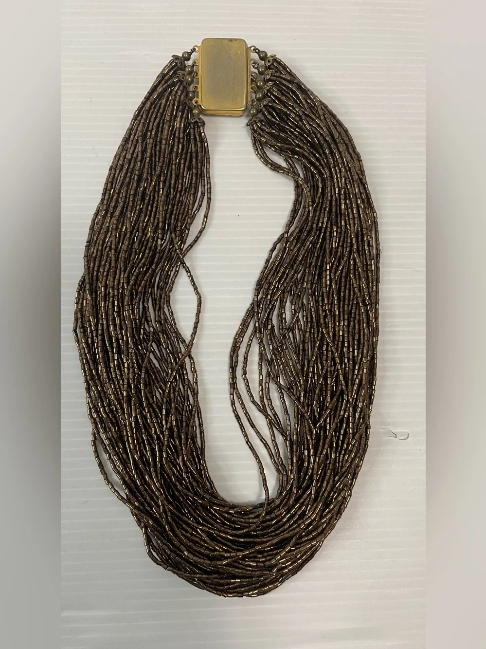 VTG Multi-Strand Copper Brown Beaded Choker Necklace Gold Tone Filigree Clasp - Picture 4 of 5
